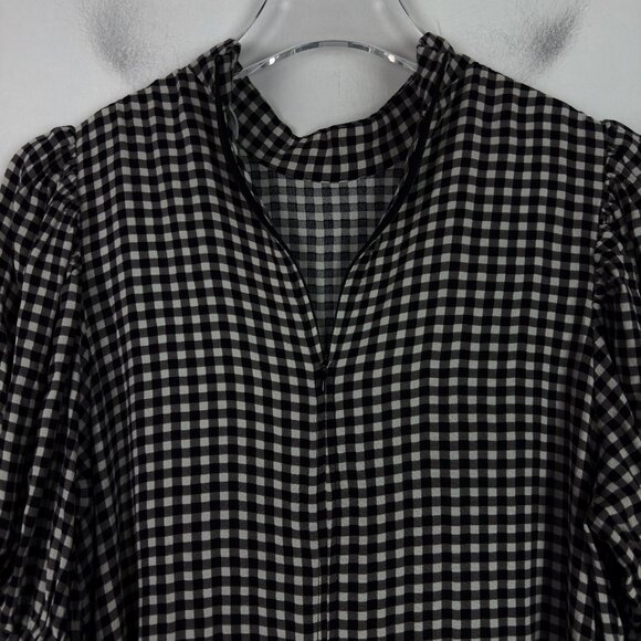 GANNI Gingham Crepe Mini Dress Mock Neck Black White EU Size 38 US Size 6 EUC - Picture 14 of 14
